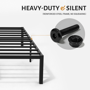 Queen Bed Frame with Underbed Storage Space, Metal Heavy Duty Platform Mattress Foundation, Easy Assembly, No Box Spring Needed, Black, 14 Inch Height