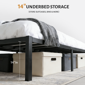 Twin Bed Frames 14 Inch High, Quick Assembly No Box Spring Needed Mattress Foundation with Storage Space