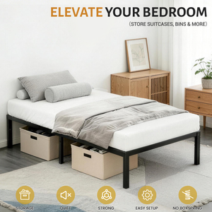 Twin Bed Frames 14 Inch High, Quick Assembly No Box Spring Needed Mattress Foundation with Storage Space